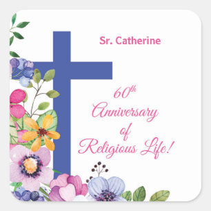 Pegatina Cuadrada Personalizar, 60 Aniversario Nun Vida Religiosa