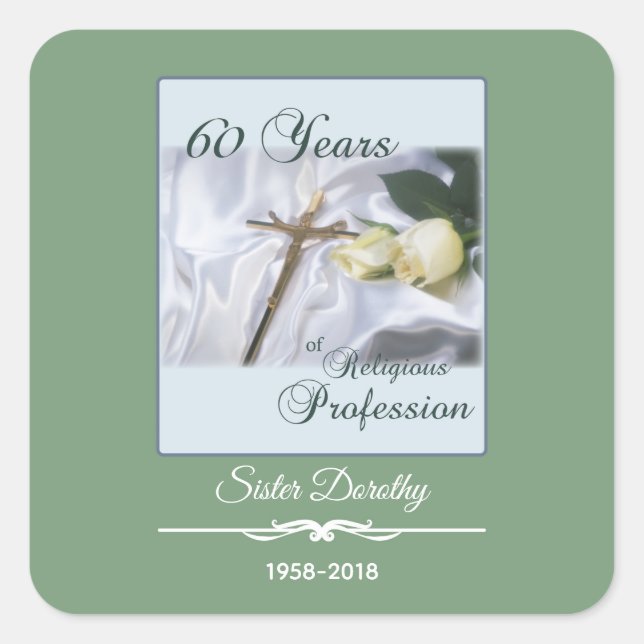 Pegatina Cuadrada Personalizar, 60 años de profesión religiosa (Anverso)