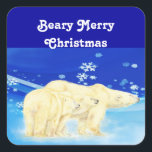 Pegatina Cuadrada Personalizar Beary Merry Christmas Polar Bears<br><div class="desc">Personalizar Beary Merry Christmas Polar Bears,  Grande para la temporada de Navidades o para regalar como regalo. Mantén la Feliz Navidad,  quítalo o cámbialo con tu propio dicho,  saludo o nombre</div>