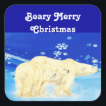 Pegatina Cuadrada Personalizar Beary Merry Christmas Polar Bears<br><div class="desc">Personalizar Beary Merry Christmas Polar Bears,  Grande para la temporada de Navidades o para regalar como regalo. Mantén la Feliz Navidad,  quítalo o cámbialo con tu propio dicho,  saludo o nombre</div>