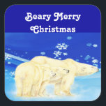 Pegatina Cuadrada Personalizar Beary Merry Christmas Polar Bears<br><div class="desc">Personalizar Beary Merry Christmas Polar Bears,  Grande para la temporada de Navidades o para regalar como regalo. Mantén la Feliz Navidad,  quítalo o cámbialo con tu propio dicho,  saludo o nombre</div>