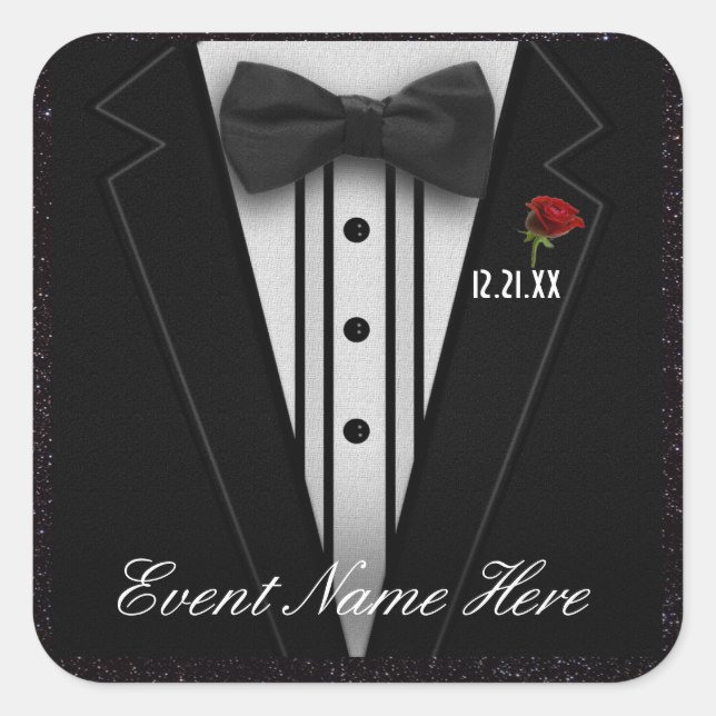 Pegatina Cuadrada Personalizar Black Tuxedo y Night Sky (Anverso)