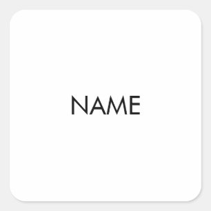 Pegatina Cuadrada Personalizar con nombre, texto minimalista blanco