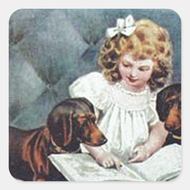 Pegatina Cuadrada Personalizar Dachshunds con niños regalos de arte  (Anverso)