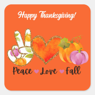 Pegatina Cuadrada Personalizar de otoño de Peace Love Fall