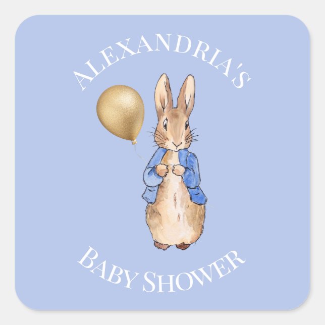 Pegatina Cuadrada Personalizar el Baby Shower de Peter the rabbit (Anverso)