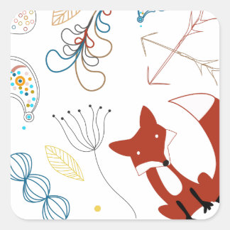 Pegatina Cuadrada Personalizar el modelo moderno de Fox Woodland
