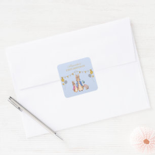 Pegatina Cuadrada Personalizar el primer cumpleaños de Peter rabbit