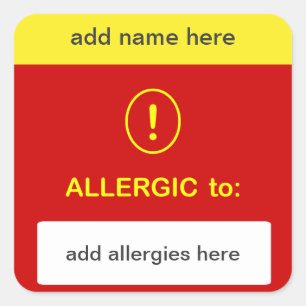 Pegatina Cuadrada PERSONALIZAR ESTE ~ Añadir nombre + alergia.