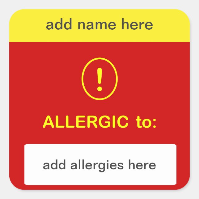 Pegatina Cuadrada PERSONALIZAR ESTE ~ Añadir nombre + alergia. (Anverso)