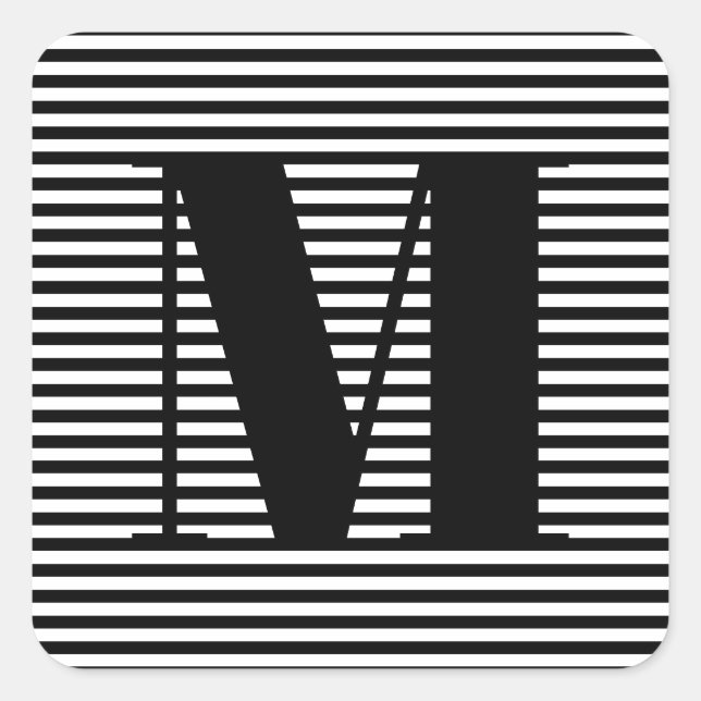 Pegatina Cuadrada Personalizar monograma franjas blancas iniciales (Anverso)