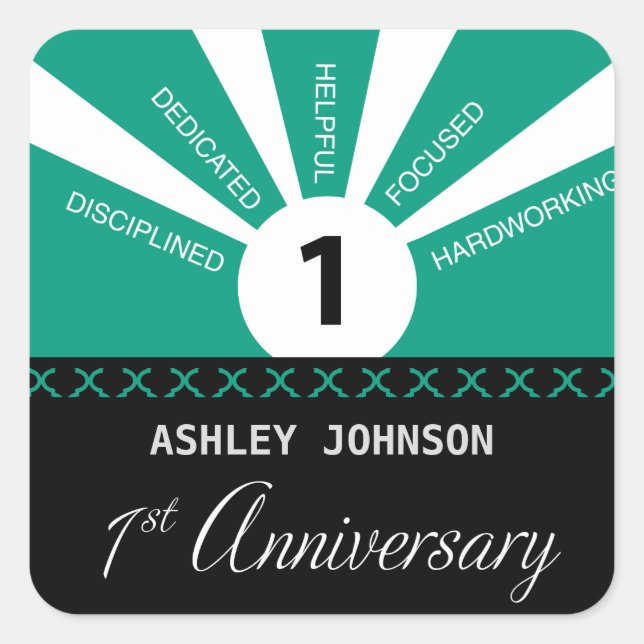 Pegatina Cuadrada Personalizar, primer año de aniversario de emplead (Anverso)