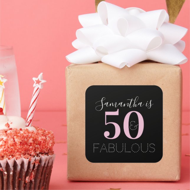 Pegatina Cuadrada Personalized 50 and fabulous Black Pink Birthday (Fiesta)
