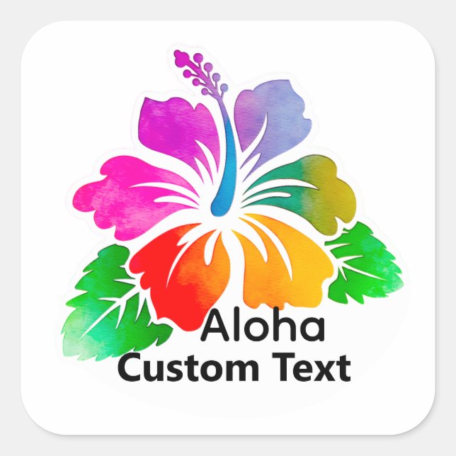 Pegatina Cuadrada Personalized Aloha Hibiscus Tropical Flower (Anverso)