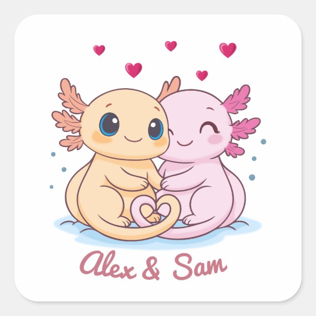 Pegatina Cuadrada Personalized Axolotl Valentine Sticker (Anverso)