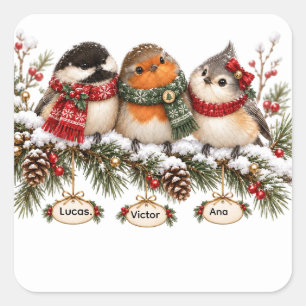 Pegatina Cuadrada Personalized Bird Family Christmas Ornament Custom