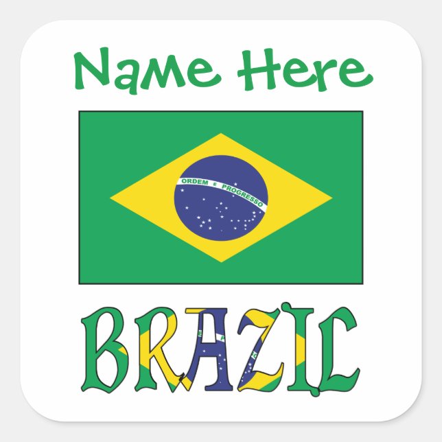 Pegatina Cuadrada Personalized Brazil Flag Square Label (Anverso)