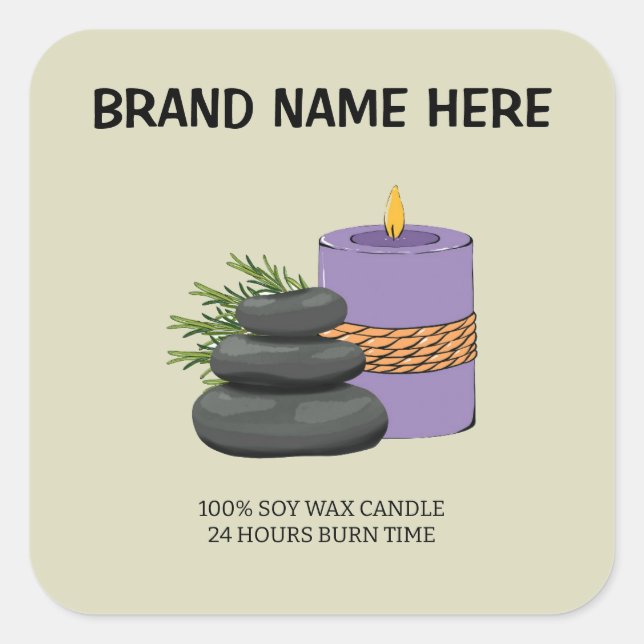 Pegatina Cuadrada Personalized Candle Label | Custom Brand Name Here (Anverso)