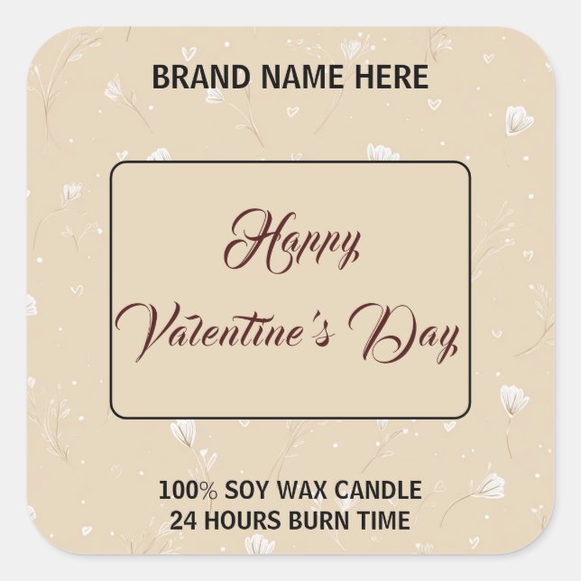 Pegatina Cuadrada Personalized Candle Label Happy Valentine’s Day (Anverso)