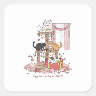 Pegatina Cuadrada Personalized Cat's Meow Valentine's Day Stickers