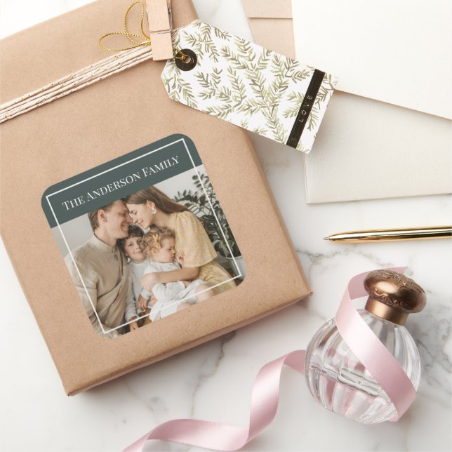 Pegatina Cuadrada Personalized Family Photo | Custom Family Name  (Regalar)