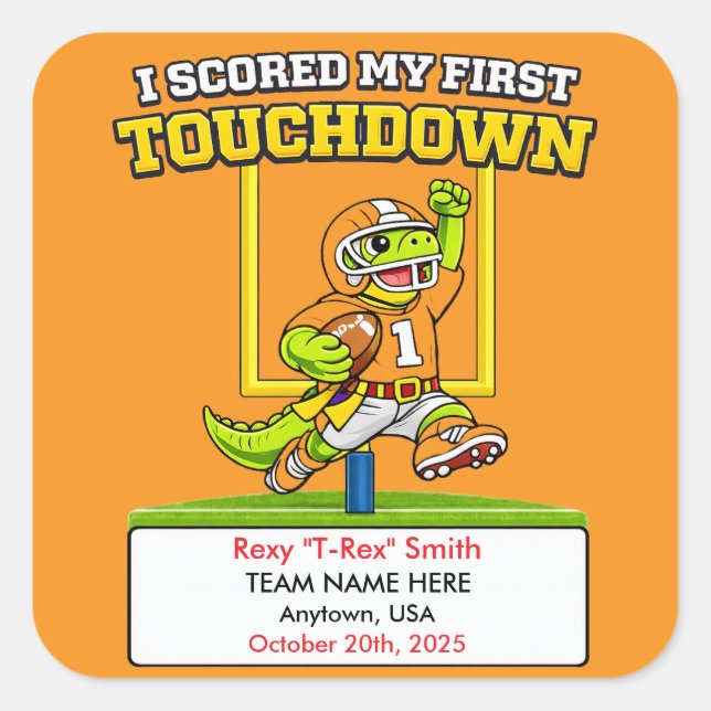 Pegatina Cuadrada Personalized First Touchdown Flag Football Award (Anverso)