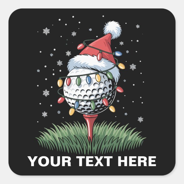 Pegatina Cuadrada Personalized Golf Ball Christmas Tree Santa Hat  (Anverso)