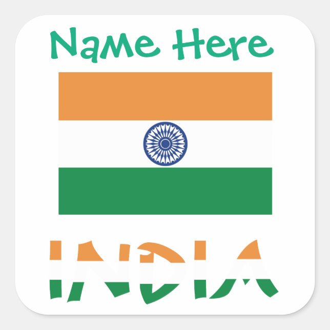 Pegatina Cuadrada Personalized India Flag Square Label  (Anverso)