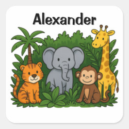 Pegatina Cuadrada Personalized Jungle Animal Stickers  For kids