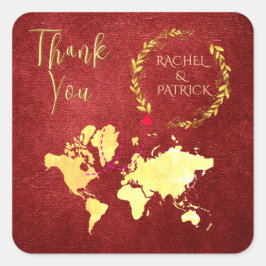 Pegatina Cuadrada Personalized Map of Love Journey Wedding