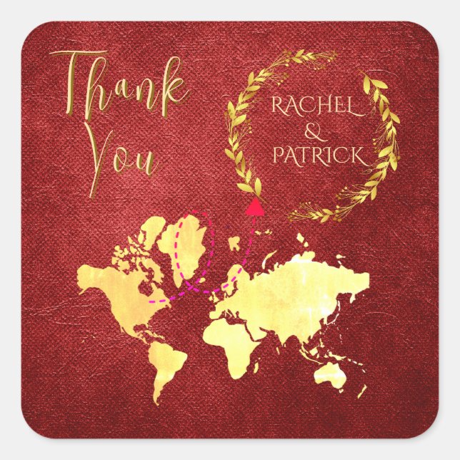 Pegatina Cuadrada Personalized Map of Love Journey Wedding (Anverso)