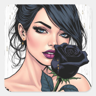 Pegatina Cuadrada Personalized Moody Gothic Woman with Rose  