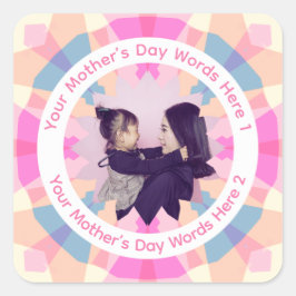 Pegatina Cuadrada Personalized Mother’s Day Pink Blue Star Mom Photo