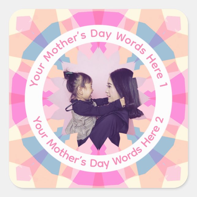 Pegatina Cuadrada Personalized Mother’s Day Pink Blue Star Mom Photo (Anverso)