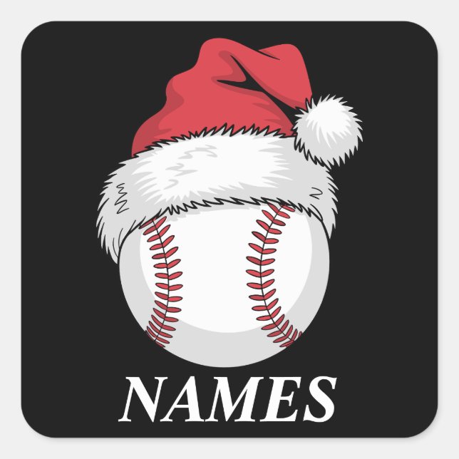 Pegatina Cuadrada Personalized Name Christmas Baseball Santa Hat (Anverso)