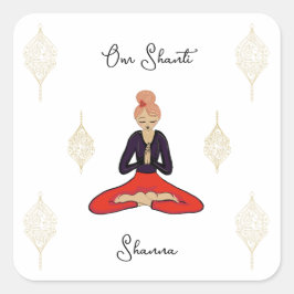 Pegatina Cuadrada Personalized Om Shanti Yoga Girl