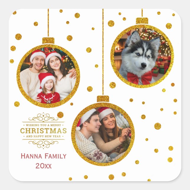 Pegatina Cuadrada Personalized Photo - Custom Family Holiday (Anverso)
