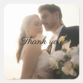 Pegatina Cuadrada Personalized Photo Wedding "Thank You" Sticker