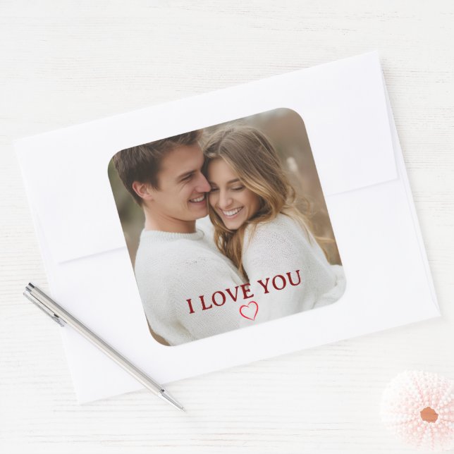Pegatina Cuadrada Personalized Photo You&Me Valentine's Day Sticker (Sobre)