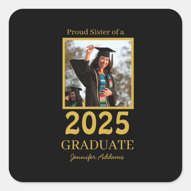 Pegatina Cuadrada Personalized Proud sister graduate (Anverso)