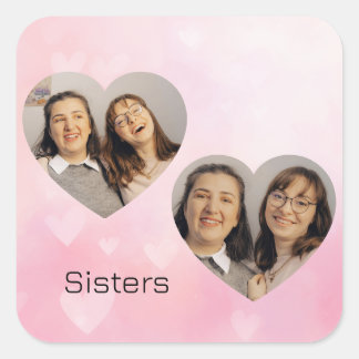 Pegatina Cuadrada Personalized Sisters Heart-Shaped Photo Sticker