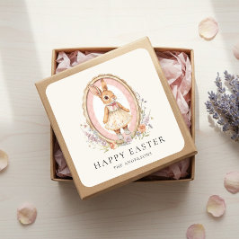 Pegatina Cuadrada Personalized Vintage Easter Bunny Custom