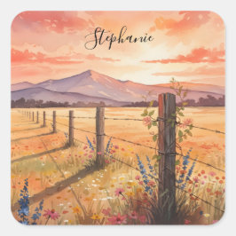 Pegatina Cuadrada Personalized Wildflower Sunset Sticker