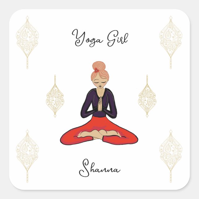 Pegatina Cuadrada Personalized Yoga Girl (Anverso)