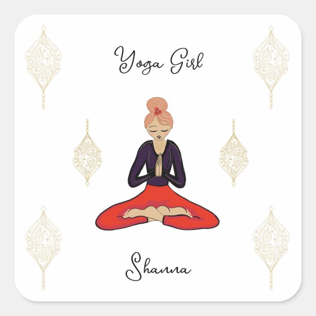 Pegatina Cuadrada Personalized Yoga Girl (Anverso)