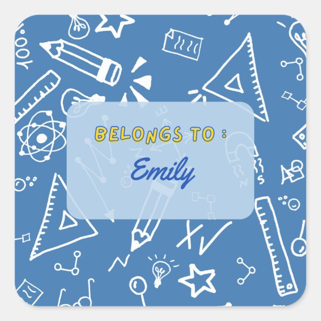 Pegatina Cuadrada Pertenece a - pegatinas escolares personalizados (Anverso)