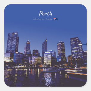 Pegatina Cuadrada Perth, Australia - Horizonte de la ciudad de noche
