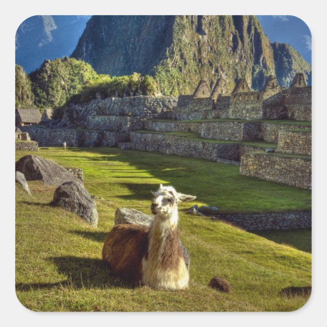 Pegatina Cuadrada Perú, Andes, Montañas Andes, Machu Picchu (Anverso)