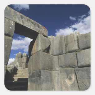 Pegatina Cuadrada Perú, Cuzco, fortaleza de Sacsayhuaman, buen ejemp