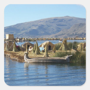 Pegatina Cuadrada Perú: Isla en el Lago Titicaca